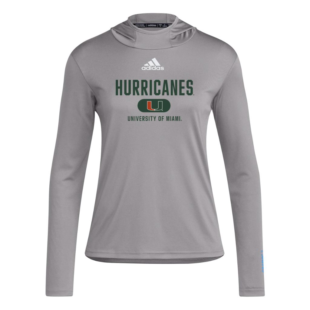 adidas Women's D4T Lightweight Hoodie - University of Miami, Gray/Dark Green (Medium/Tall)