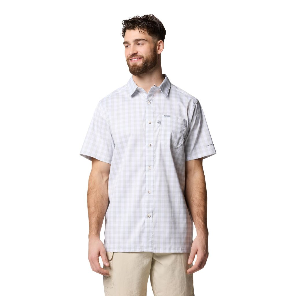 Columbia Mens PFG Super Slack Tide Camp Shirt, Cool Grey Palaka Grid, 6X