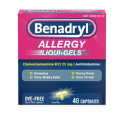 Benadryl Liqui-Gels Antihistamine Diphenhydramine Allergy & Cold Relief, 48 Caps