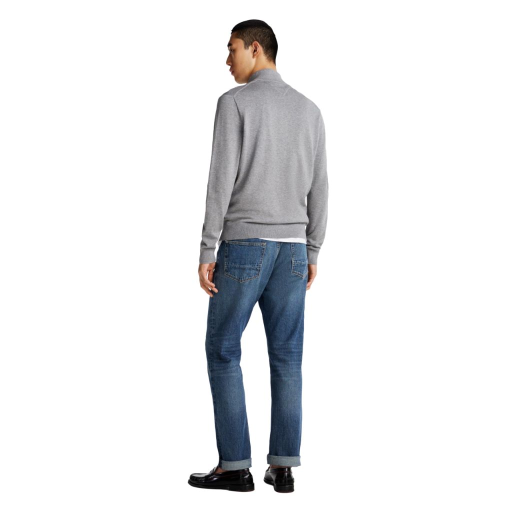 Tommy Hilfiger Men's Essential Cotton Quarter Zip Mock Sweater, Medium Grey Heather, Small
