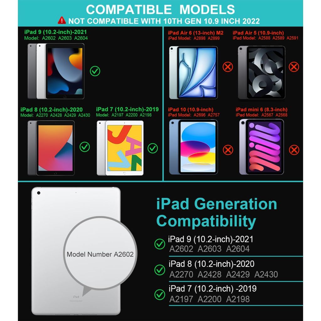 Arteck iPad 9th Gen (10.2-inch, 2021) Keyboard Case, Ultra-Thin Bluetooth Keyboard with Folio Full Protection Case for Apple 10.2-inch iPad 9 (2021) 8 and 7 with 130 Degree Swivel Rotating