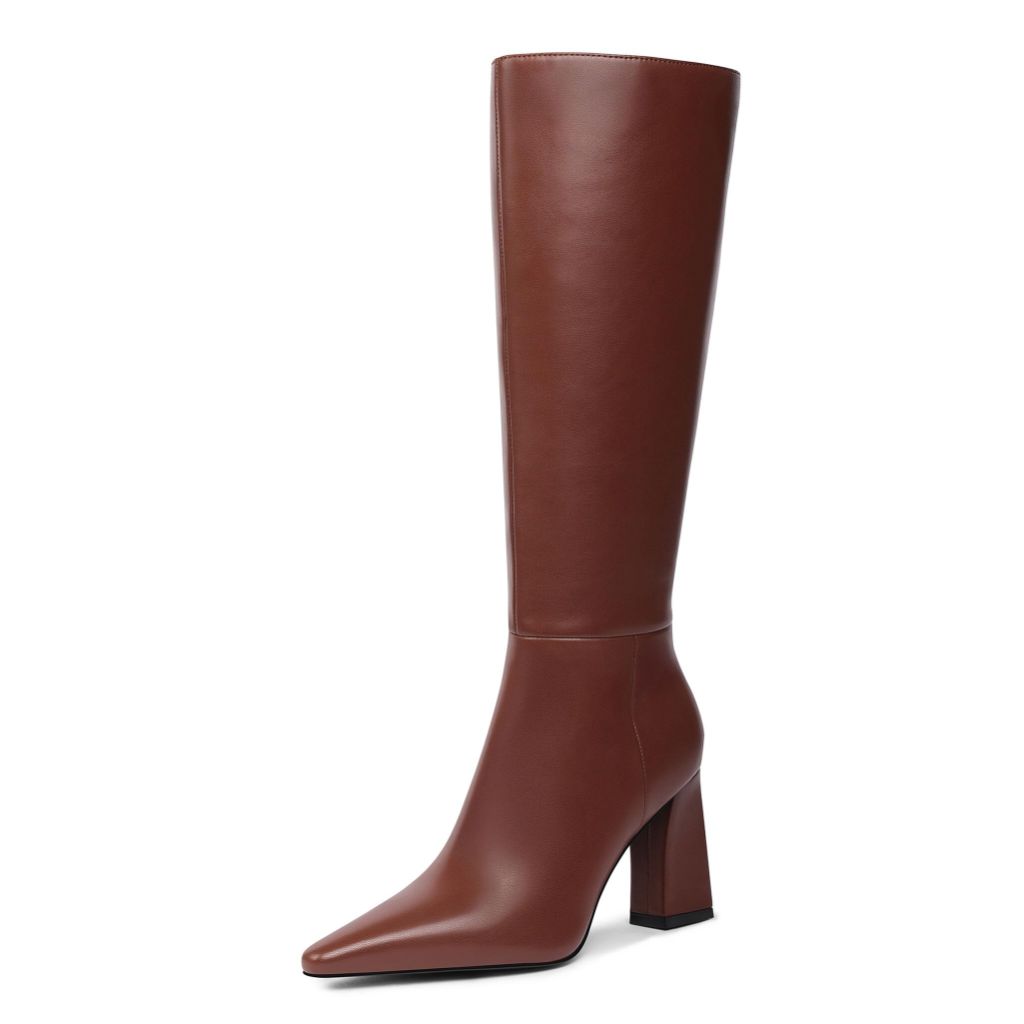 SZ 10, Meolee Knee High Boots for Women with Side Zipper | Brown Leather Boots