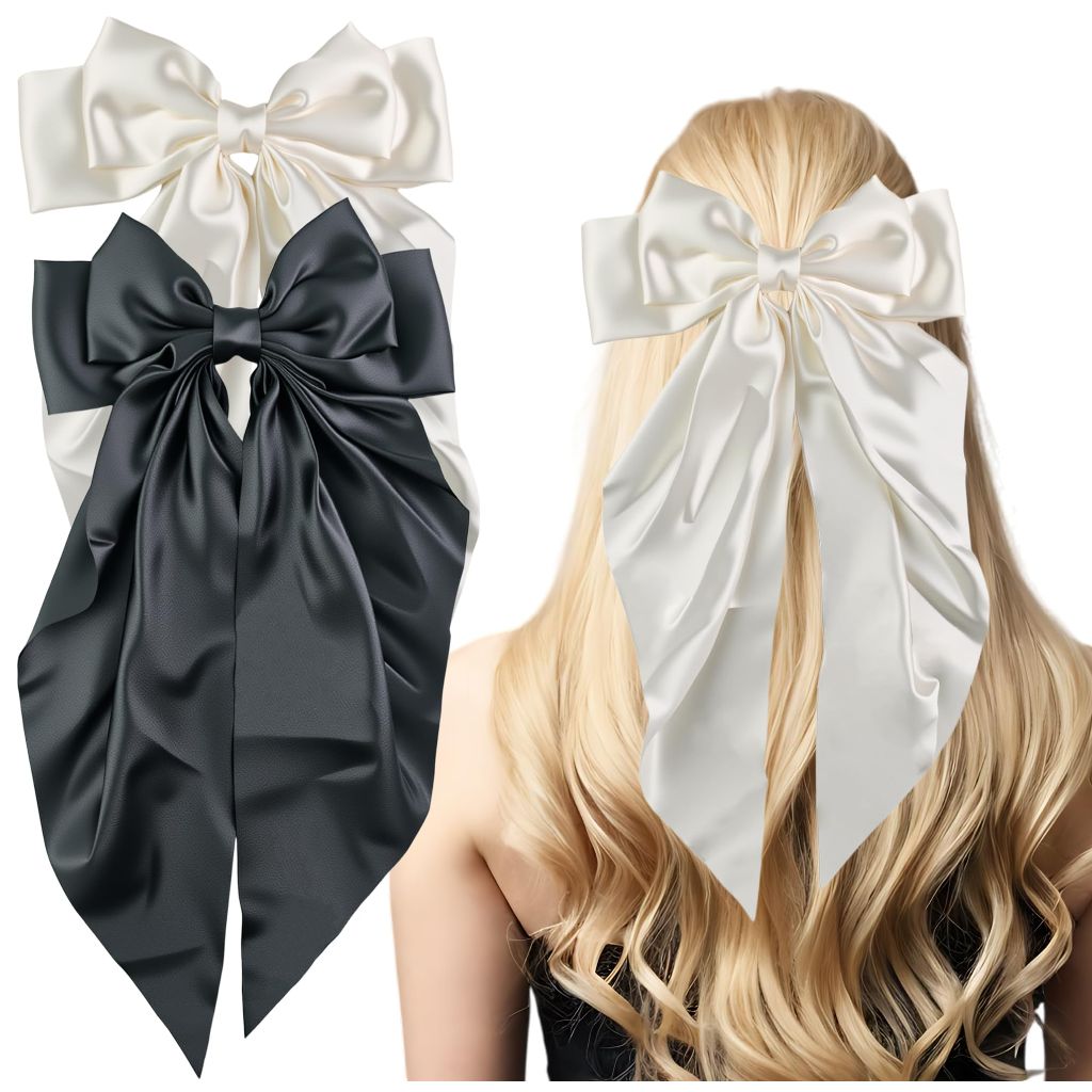 2 PCS White Black Hair Bows Valentines Day Gifts for Her - Hair Accessories for Women Girls | Cute Clips Claws Barrettes for Mom - Christmas Birthday | Easter Basket Stuffers