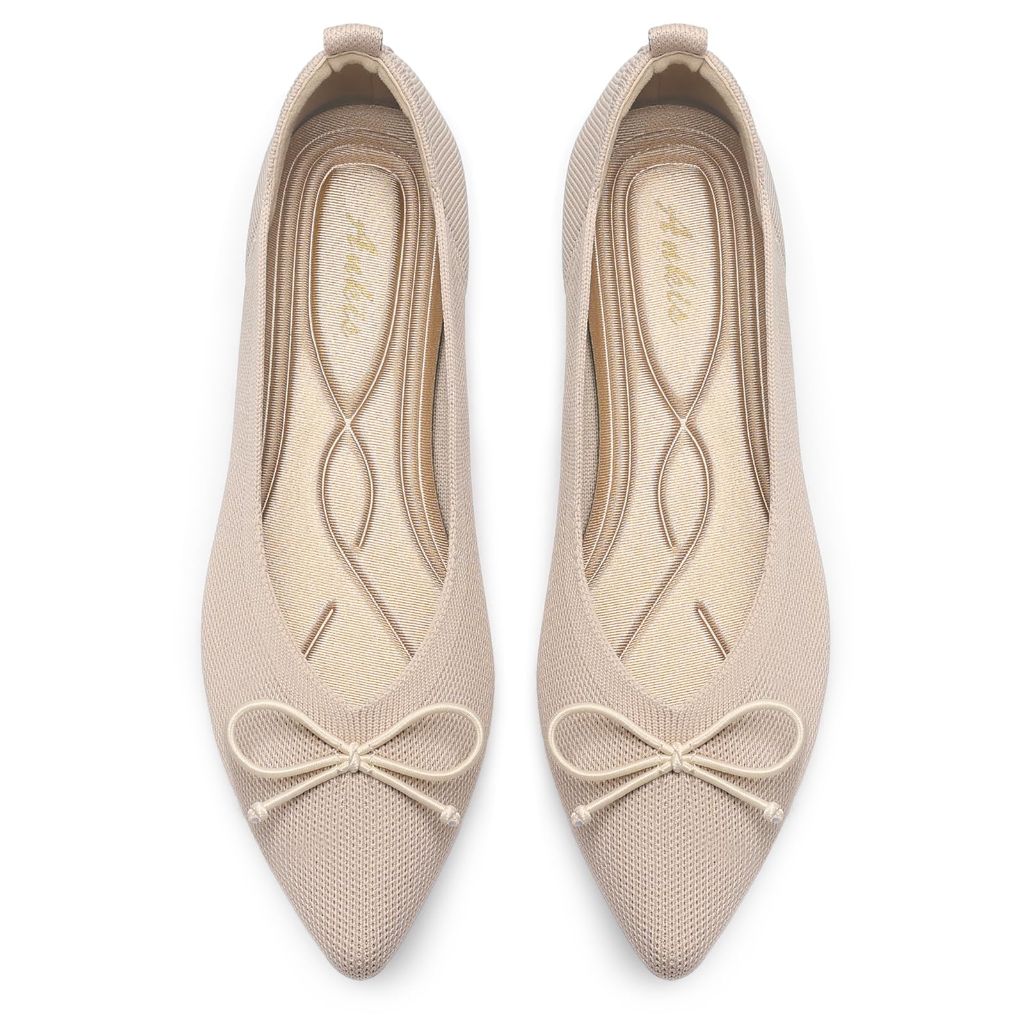 Ankis Ballet Flats Shoes for Women Dressy Comfortable, Pointed Toe Casual Work Flats for Women Foldable Beige