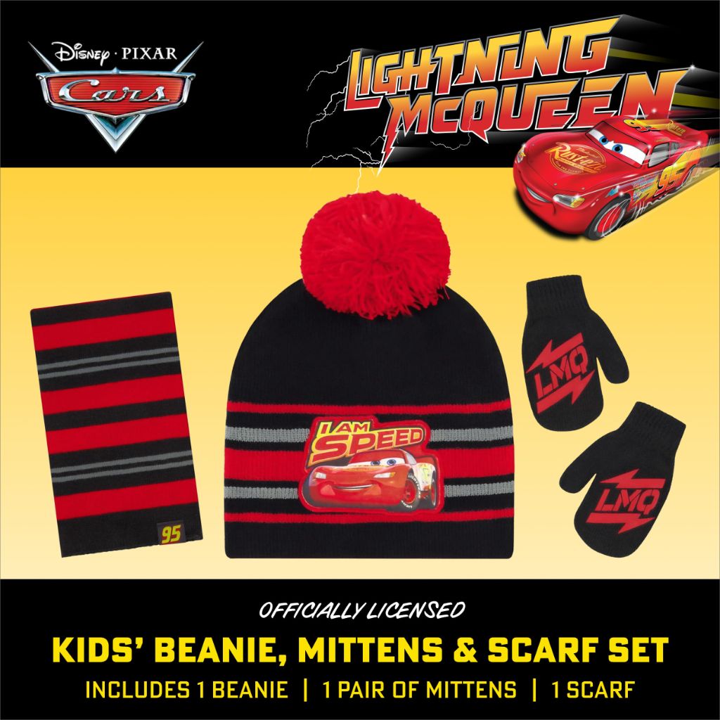 Disney Boys Toddler Winter Hat, Scarf & Mittens Set 2-4 Or Cars Lightning McQueen Hat, Scarves & Kids Gloves Sets 4-7