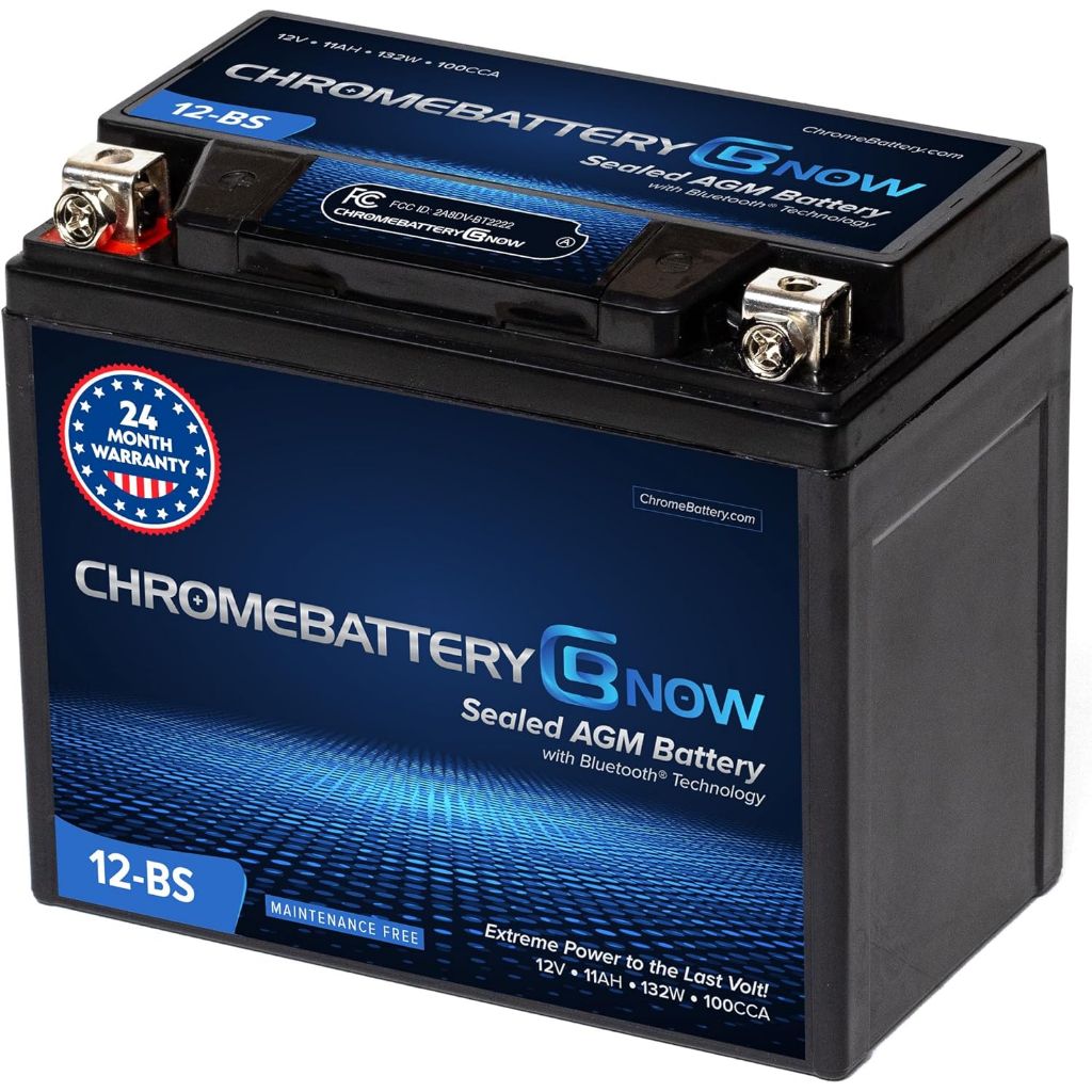 CHROMEBATTERY NOW YTX12-BS 12V 180 CCA AGM Maintenance-Free 10Ah Battery for ATV, Motorcycle, Scooter, Jet Ski