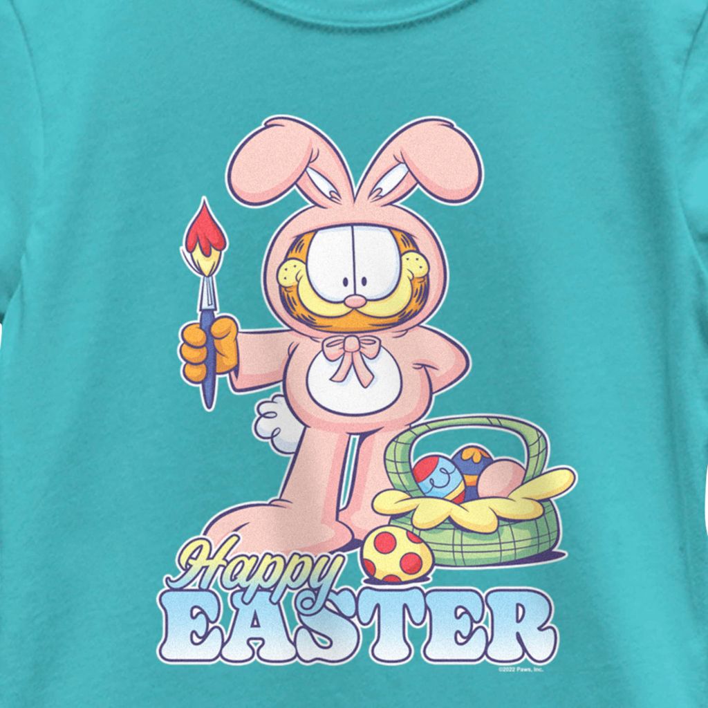 Nickelodeon girls Garfield Easter Dye Short Sleeve Tee T Shirt, Tahiti Blue, X-Small US