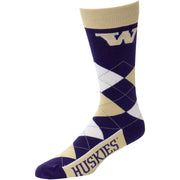 Washington Huskies For Bare Feet Argyle Crew Socks - Purple/White