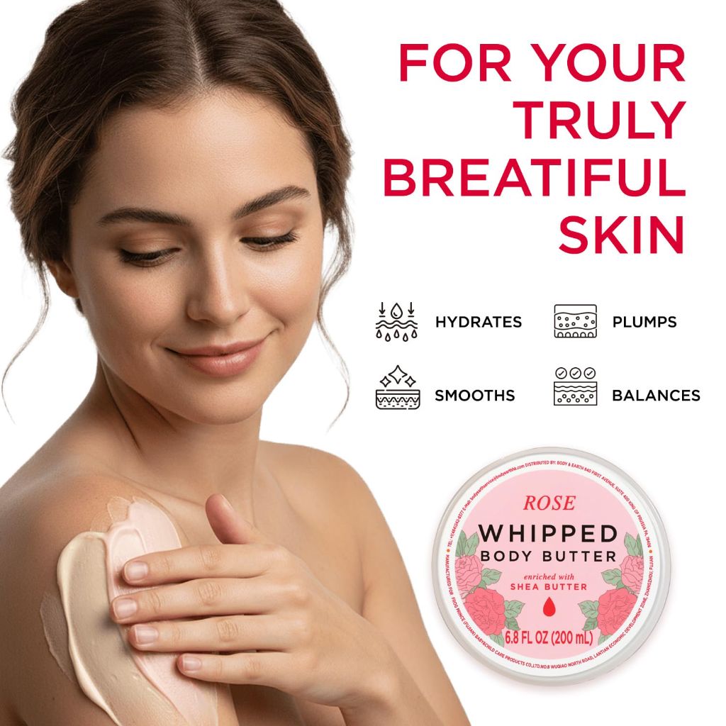 Princess Belle Rose Whipped Shea Body Butter, Body Moisturizer, Rose, 2 Pack (3.4fl. oz + 6.8 fl. oz)