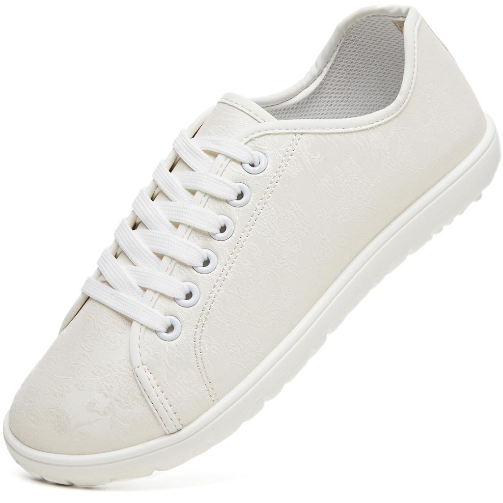 SZ 7, TUOPIN Women's White PU Leather Tennis Shoes