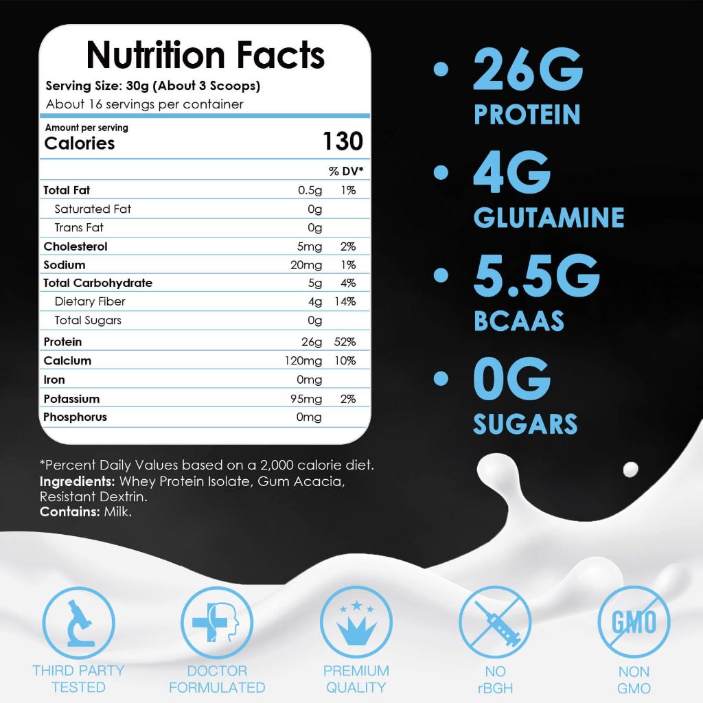 NATURE TARGET Unflavored Whey Protein Isolate - 26g Protein, 0g Sugar, Keto Friendly - 1.10 LB (16 Servings)