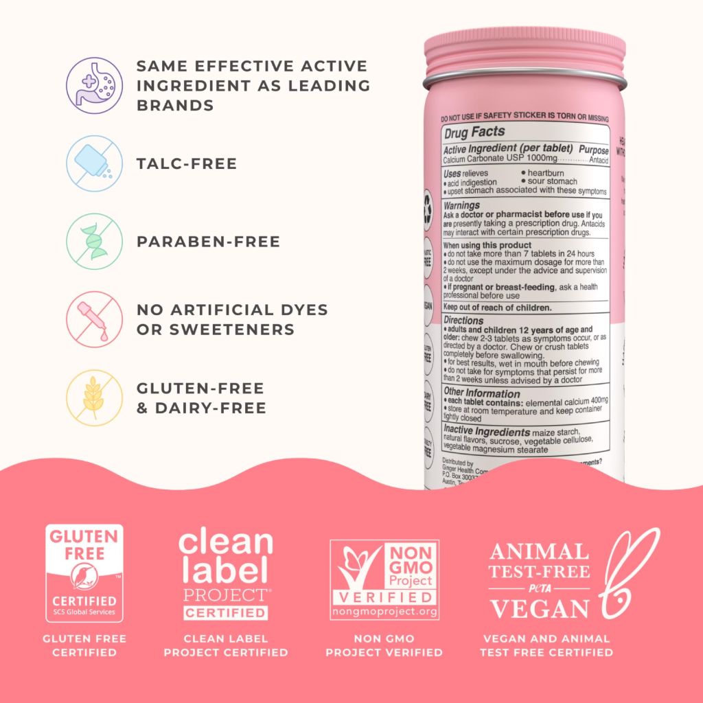 Wonderbelly Antacid, Effective Heartburn and Instant Acid Indigestion Relief,  Strawberry Milkshake, 60 Count