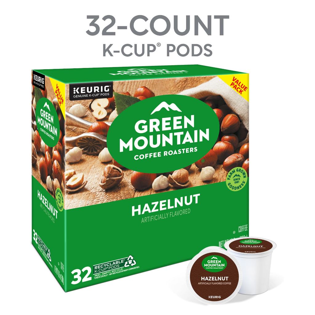 Green Mountain Coffee Roasters Hazelnut Keurig Single-Serve K-Cup Pods, Light Roast Coffee, 32 Count