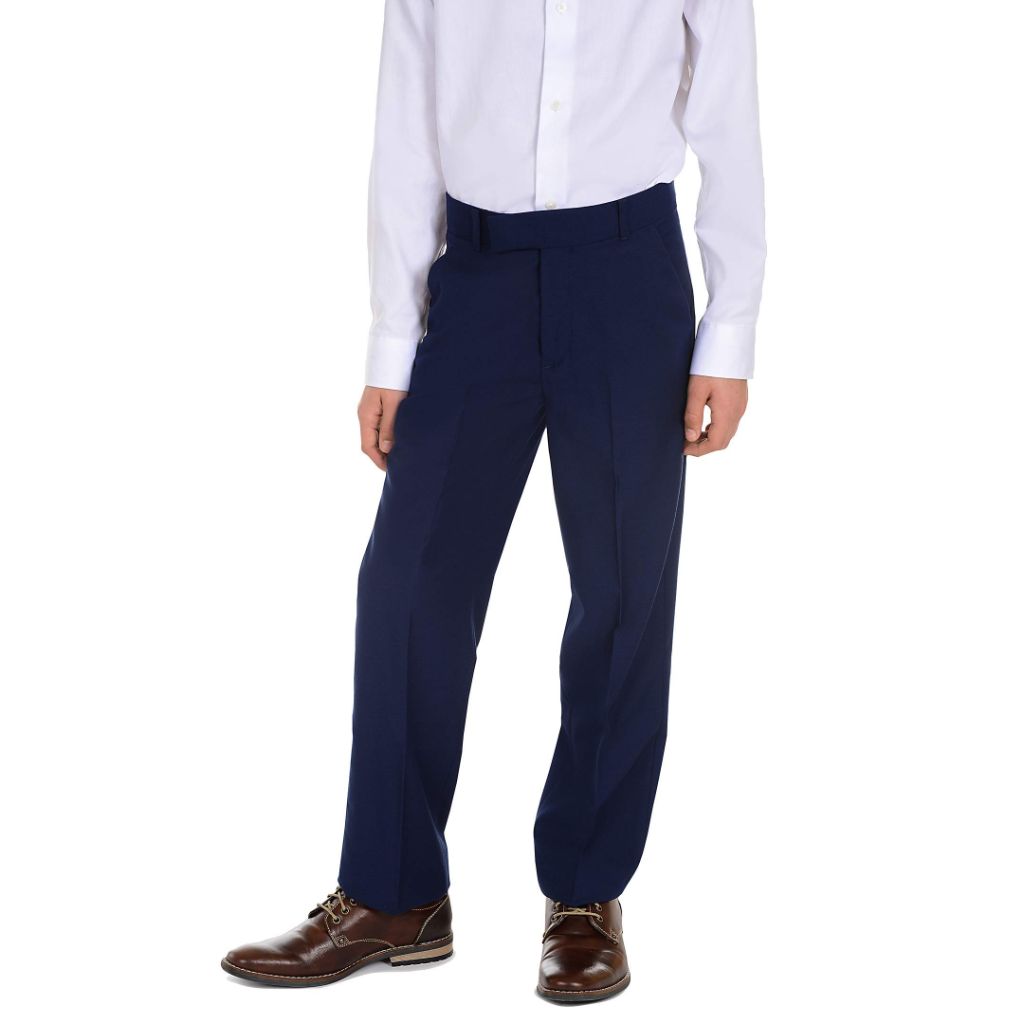 Calvin Klein Boys Flat-Front Suit Dress Pant, Straight Leg Fit & Hemmed Bottom, Infinite Blue, 16 Husky
