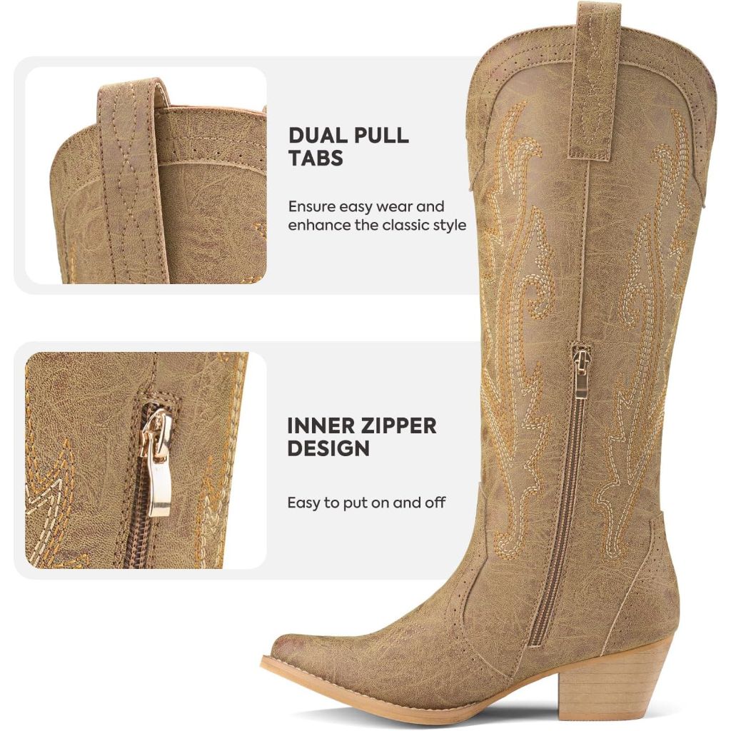 Rollda Women's Embroidered Knee-High Western - Brown Suede, Size 8.5