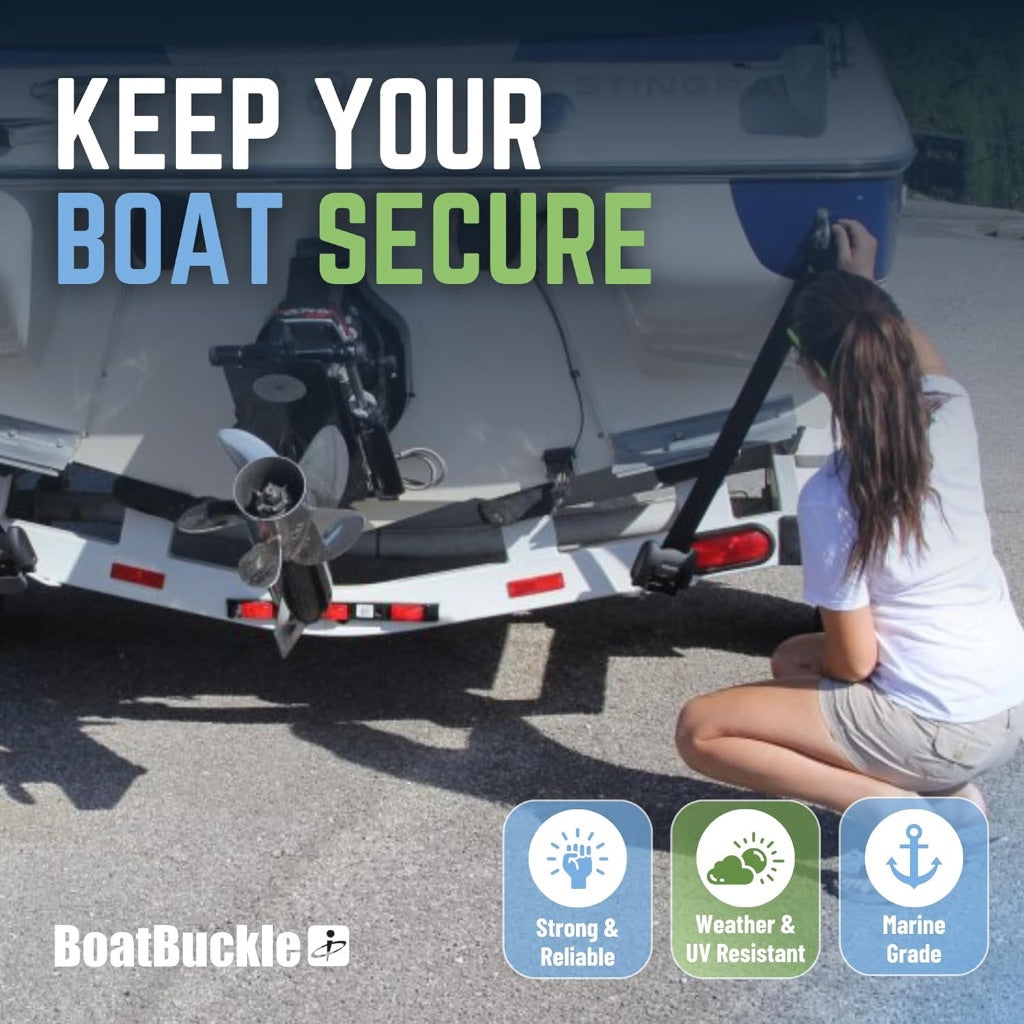 BoatBuckle Retractable Transom Tie Down Strap – Bolt On Retractable Ratchet Strap for Boat Trailer, Replaceable Boat Buckle for F08893, Intended for Freshwater Environments, 2x43 Inch, 1-Count