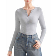 SUUKSESS Women Slim Crew Long Sleeve Cropped Tank Tops(Light Grey,S)