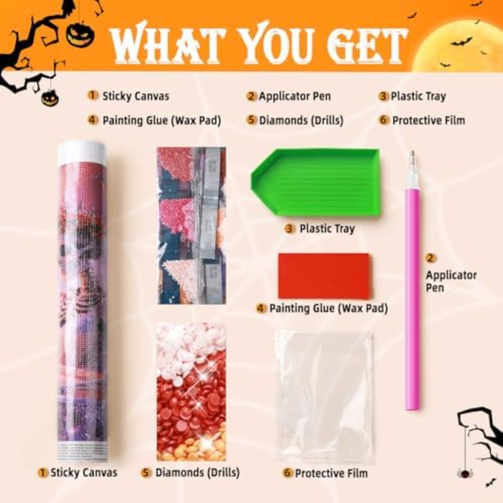 5D Diamond Art Kits for Adults, Halloween Diamond Art with Skeleton Bride, Bat, Jack-o'-Lantern Pattern, 12x16 Inch DIY Diamond Painting Kit for Home Wall Decor Ornaments Craft Gift