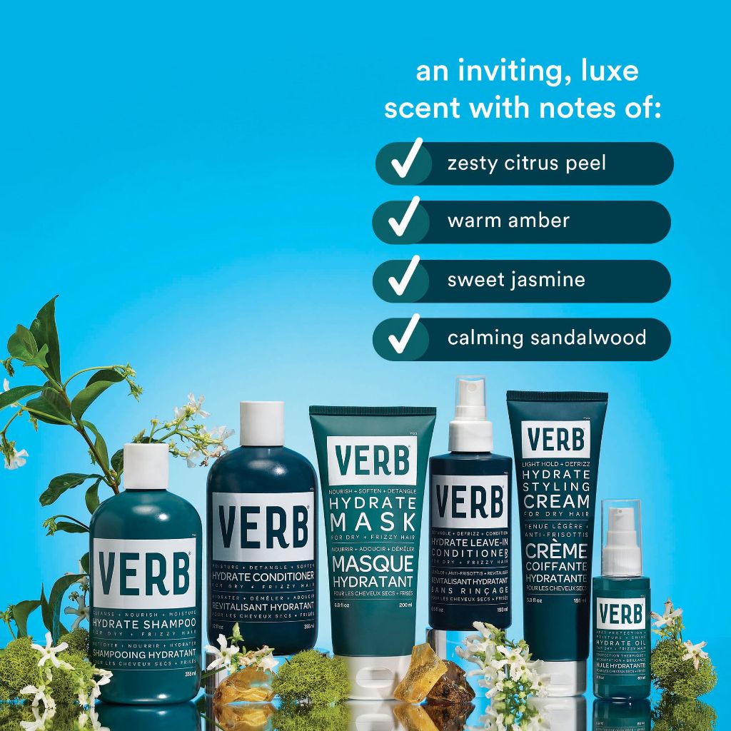VERB Hydrate Oil, 2 oz – Add Moisture - Increase Shine – Smooth Frizz – Heat Protection for Dry + Frizzy Hair - Amber + Warm Jasmine Scent