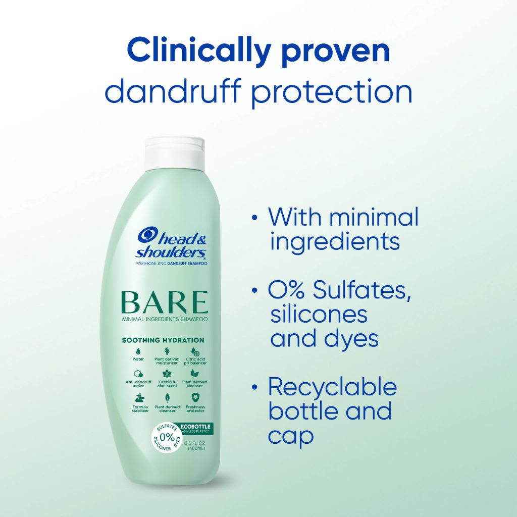 Head & Shoulders Anti-Dandruff Shampoo, BARE Soothing Hydration, 1% Pyrithione Zinc, Dry Scalp Relief, 13.5 fl oz