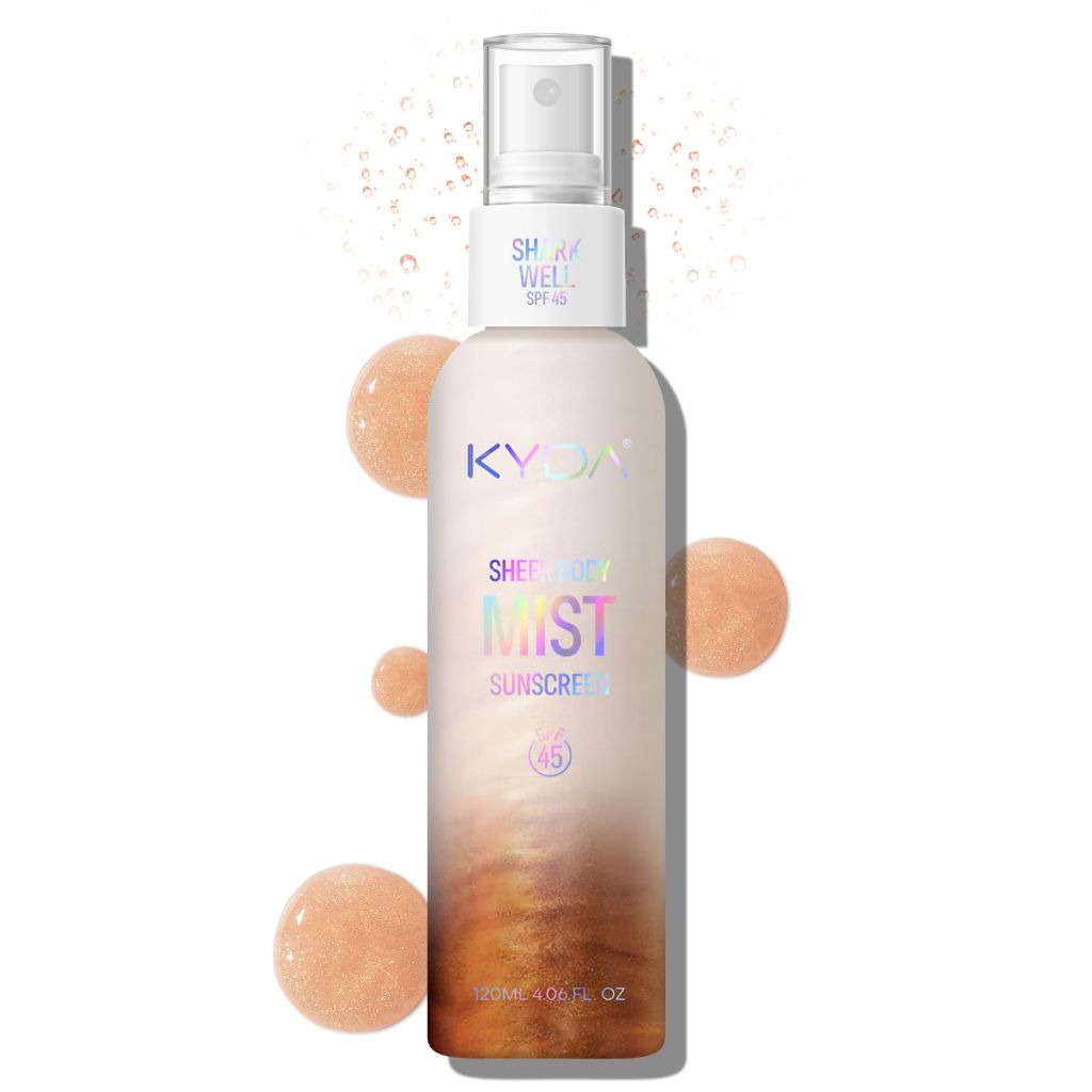 KYDA Sheer Body Sunscreen Mist, SPF 45, Radiant Glow Sunscreen Spray | 4.06 fl oz, AMBER
