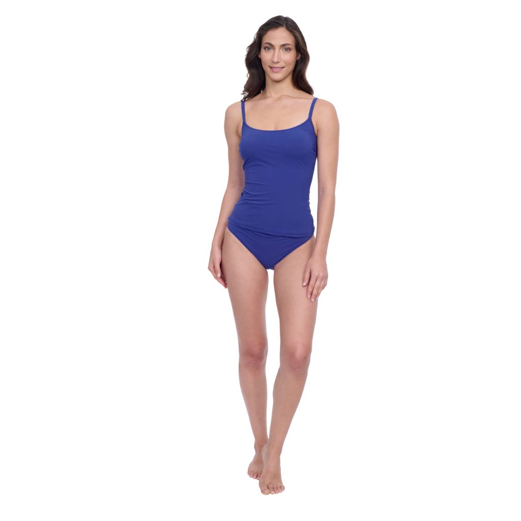 Profile by Gottex Solid Indigo Classic Tank Round Neck Tankini Bathing Suit Top with Soft Cups and Adjustable Straps