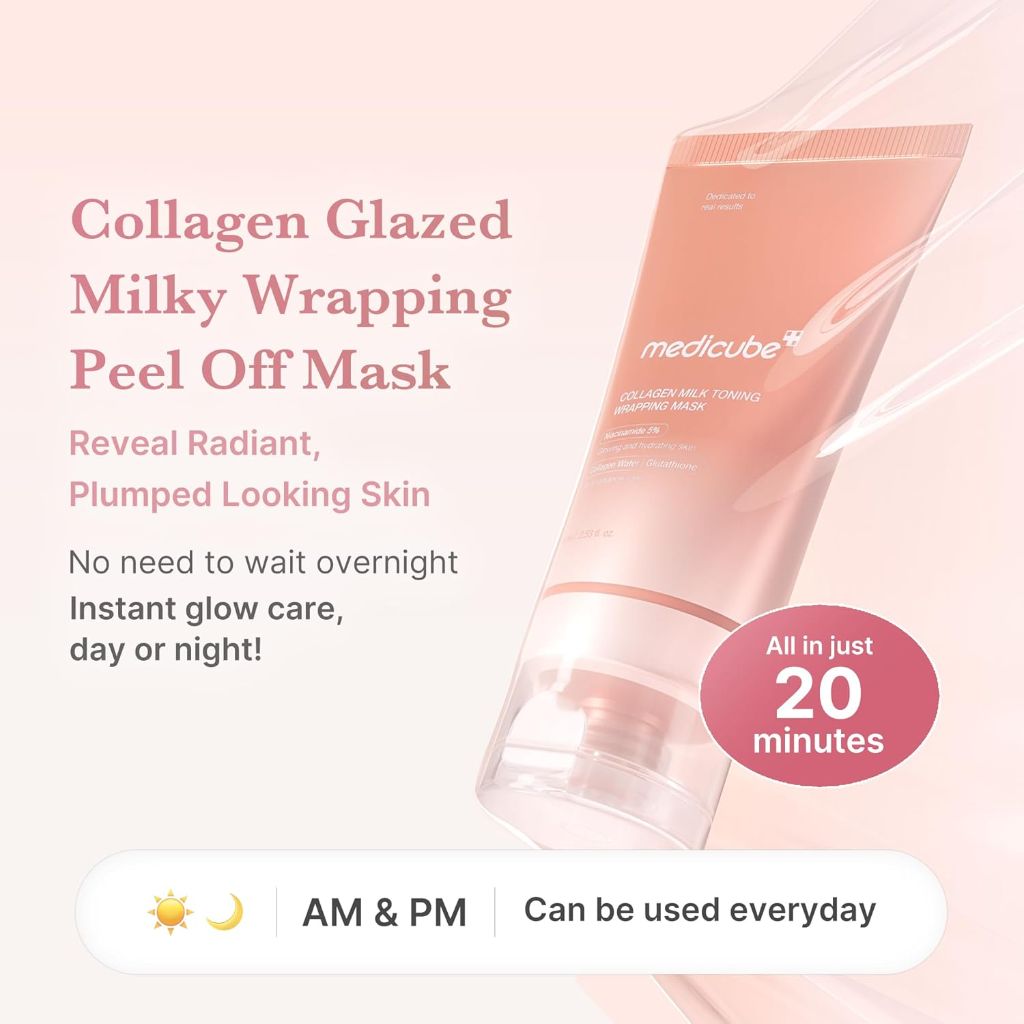 Medicube Wrapping Mask Collagen Glazed Milky Glow Daytime Peel Off Mask | Korean Skin Care | 2.53 fl. oz