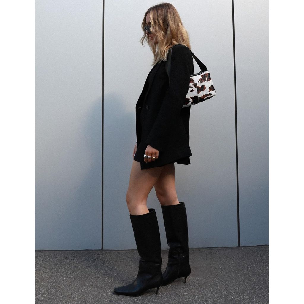 Modatope Tall Black Boots for Women Black Knee High Boots Square Toe Kitten Low Heel Fall Long Boot Size 9