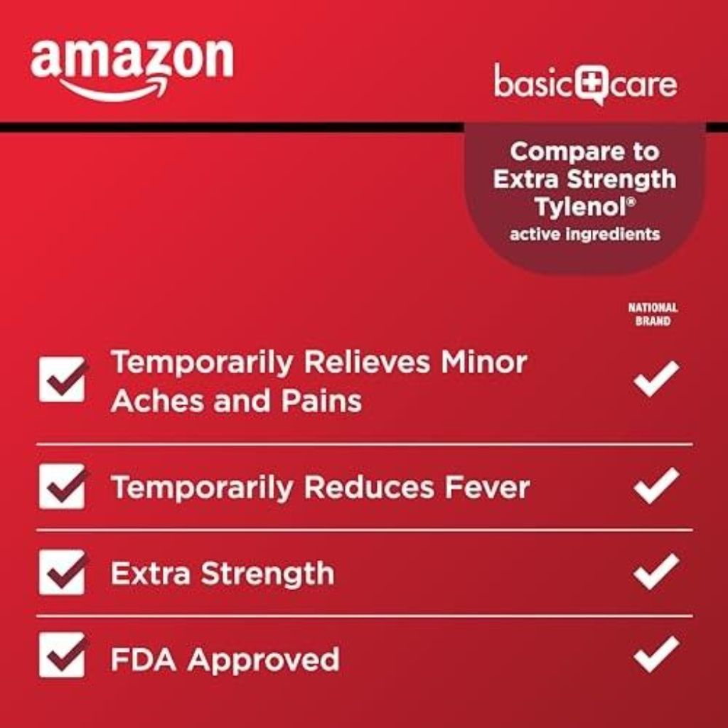 Amazon Basic Care Extra Strength Pain Relief, Acetaminophen Caplets, 500 Mg, 200 Count (Packaging May Vary)