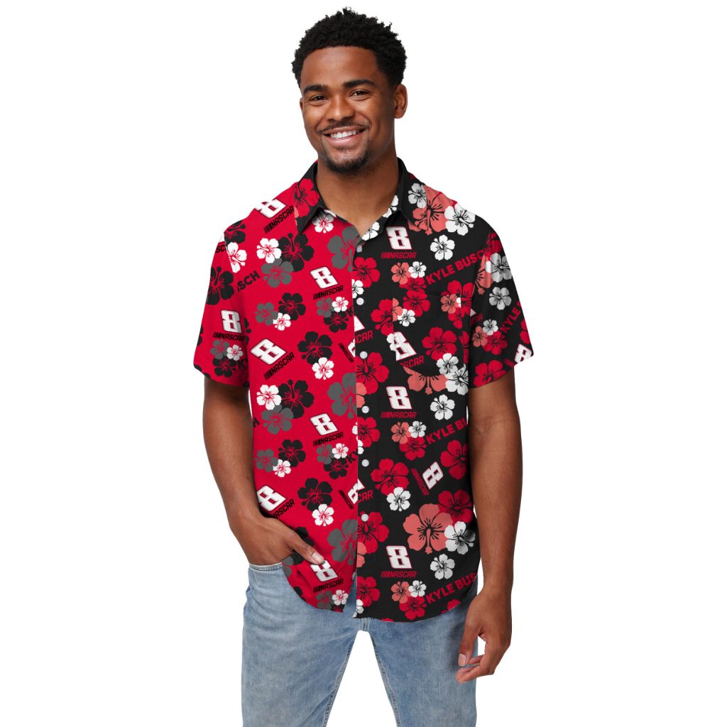 SZ XL, FOCO NASCAR Kyle Busch Mens Split Color Floral Button Up