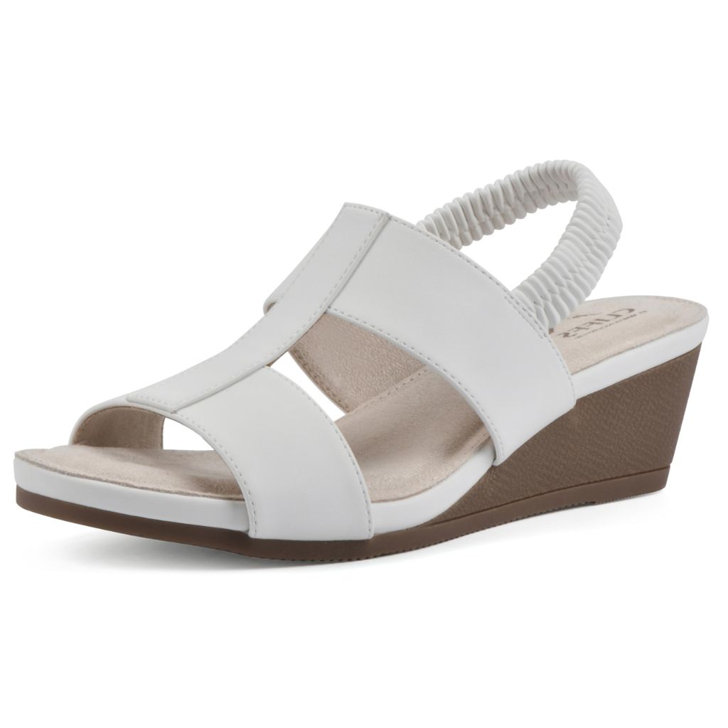 CLIFFS BY WHITE MOUNTAIN Women's Candea Sling Back Wedge Sandal, White/Burnished/Smooth - size 6M