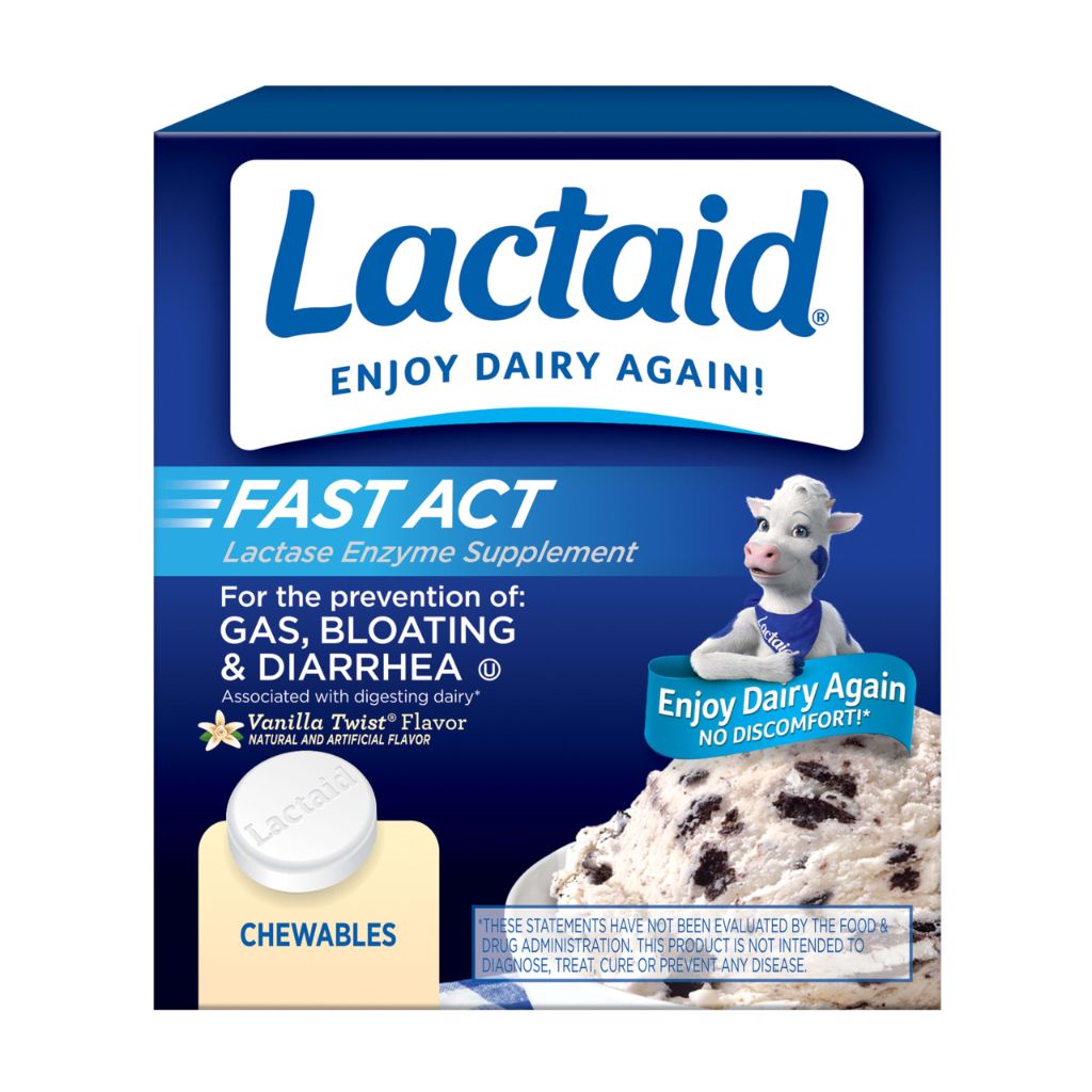Lactaid Fast Act Chewables that Helps Prevent Gas, Bloating, and Diarrhea Due to Lactose Intolerance, 60 Ct