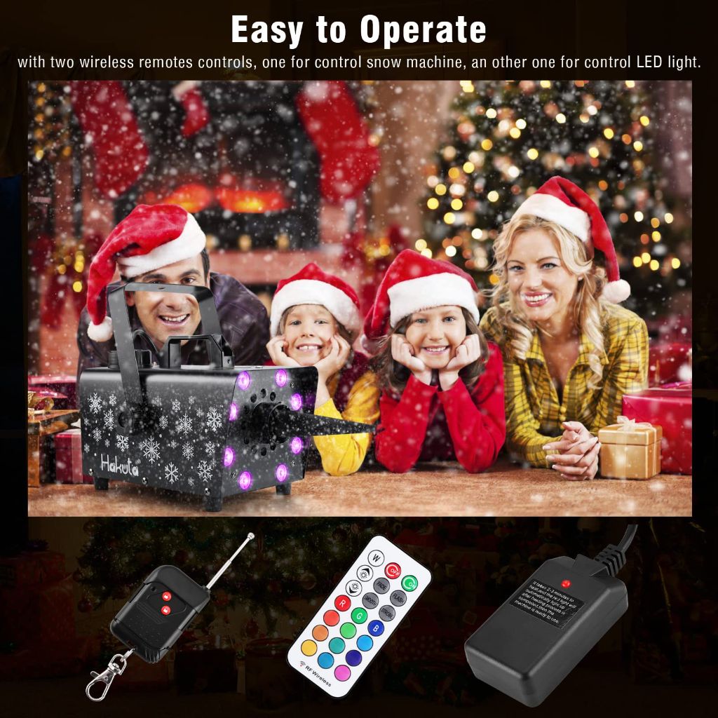 Hakuta Snow Machine, 800W Snow Machine with 8 LED RGB Lights, 13 LED Lighting Colors and 2 Remotes