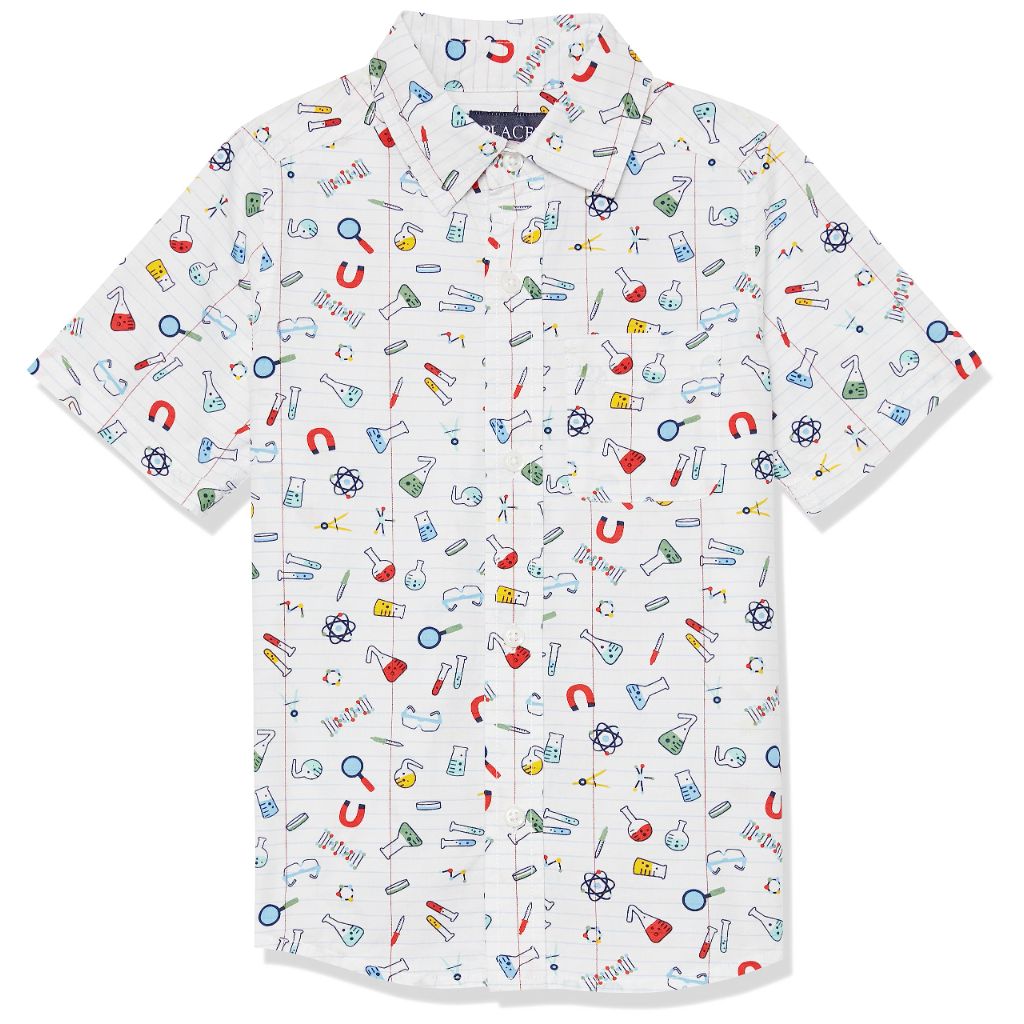 The Children's Place,Short Sleeve Poplin Button Down Shirt,White,XLarge (14)