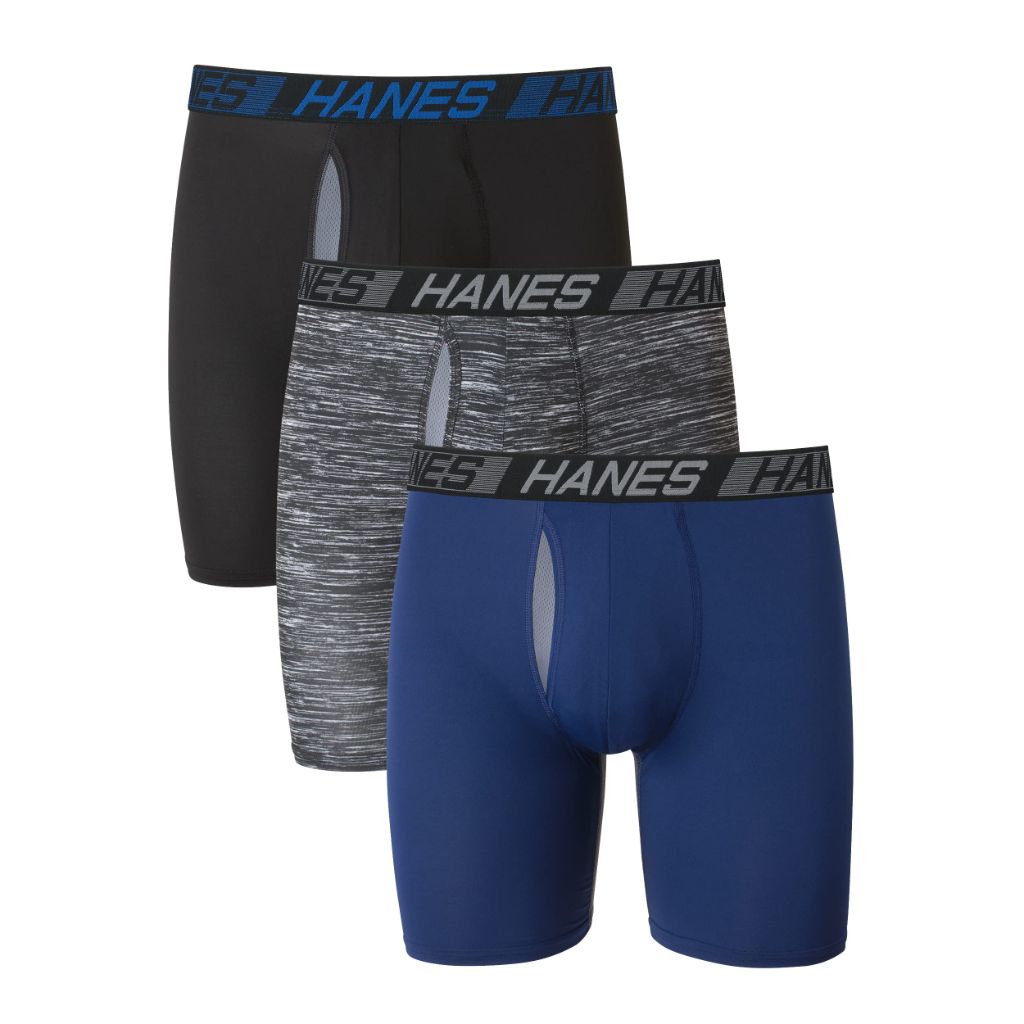 Hanes Men's Total Support Pouch Boxer Briefs - Blue/Black/Gray, Size M (3 Pair)