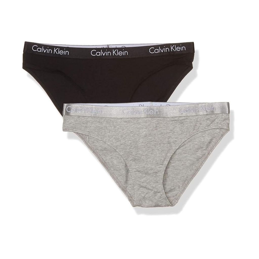 Calvin Klein Women's Motive Cotton Multipack Bikini Panty, Black/Gray Heather, L