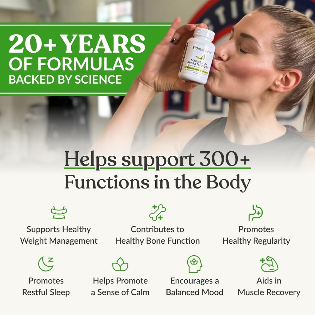 BIOptimizers Magnesium Breakthrough Supplement with 500mg - 7 Forms of Magnesium: -60 Capsules- Calming Vitamins