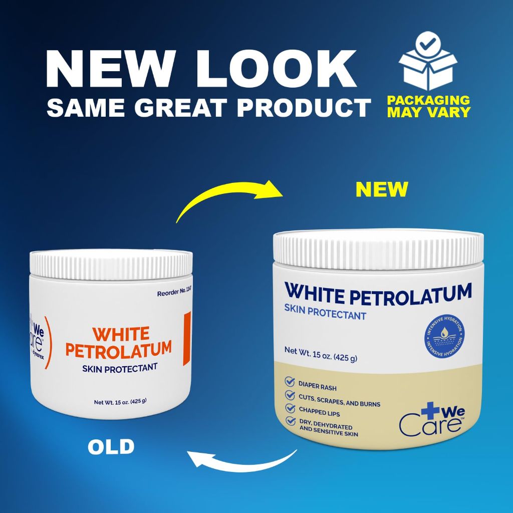 Dynarex White Petrolatum Jelly for Dry, Damaged or Cracked Skin, 15 oz. (425g) Jars, 1 Box of 12 Jars