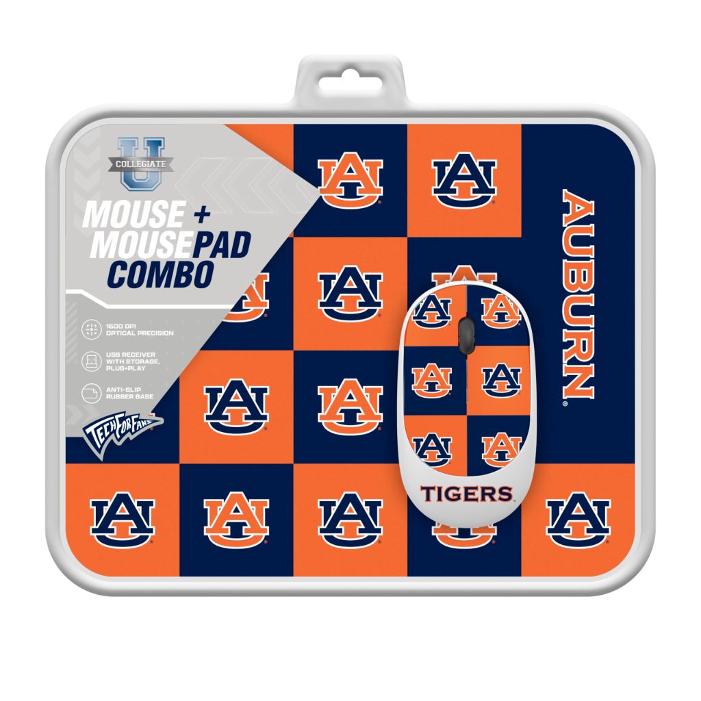 SOAR Collegiate Wireless Mouse and Mouse Pad- Checkered, Auburn Tigers