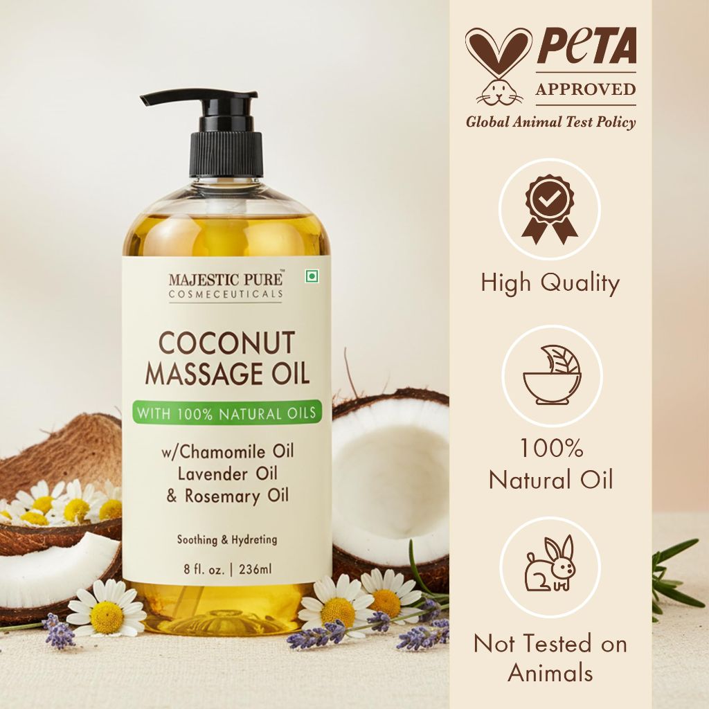 MAJESTIC PURE Coconut Massage Oil for Massage Therapy, 8 fl. oz