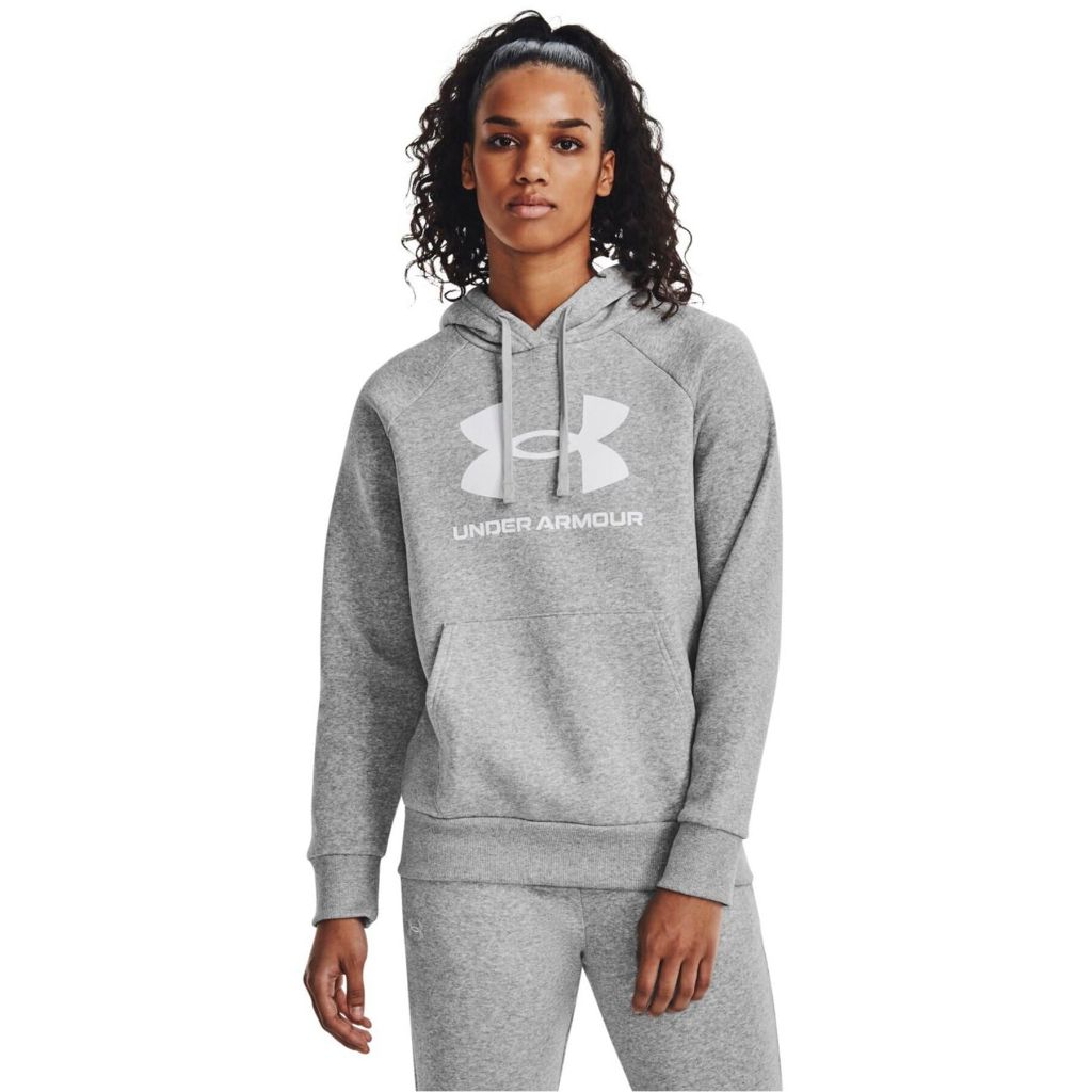 Under Armour Womens Rival Fleece Big Logo Hoodie, (012) Mod Gray Light Heather / / White, Large