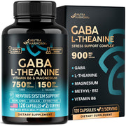 Nutra Harmony GABA L-Theanine 900 mg, Calm, Sleep, Relaxation & Mood Support - 120 Capsules