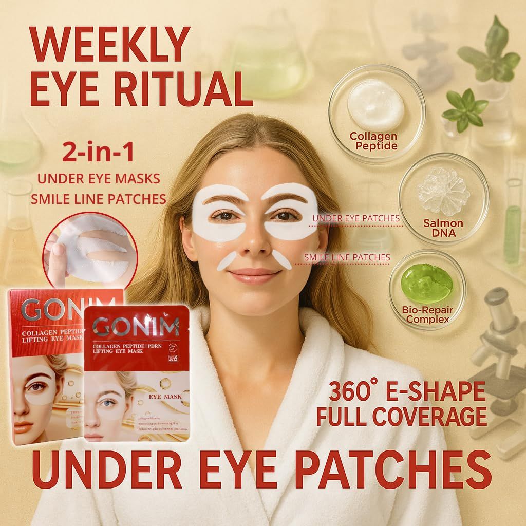 GONIM Under Eye Patches with Salmon DNA, Collagen Peptide, Caffeine & Retinol, Eye Patches for Puffy Eyes and Dark Circles with PDRN, Eye Masks for Dark Circles and Puffiness, Gifts for Women, 4pairs