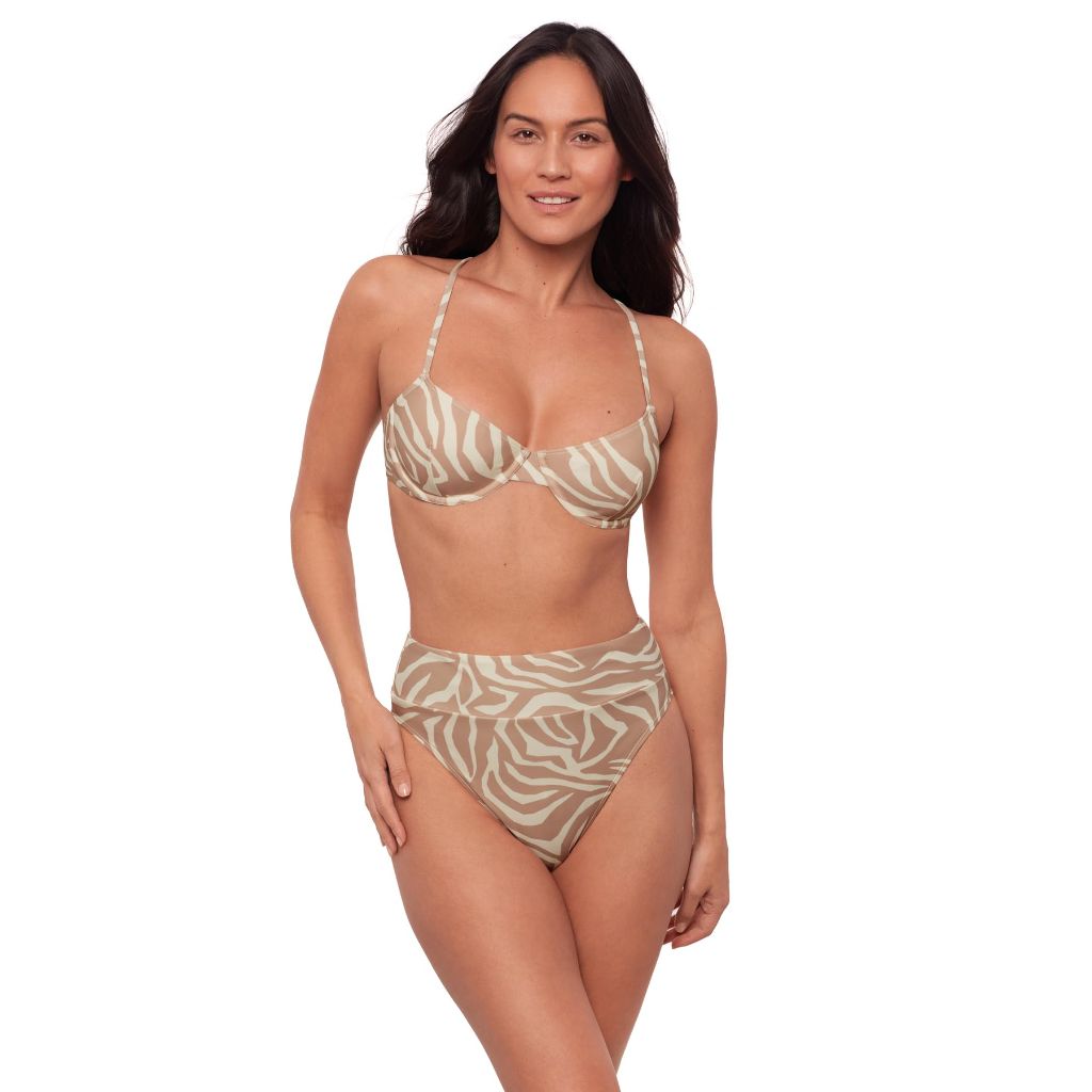Sports Illustrated Women's X-Back Underwire Bikini Top, Wild Stripes/Sandstone, XX Large