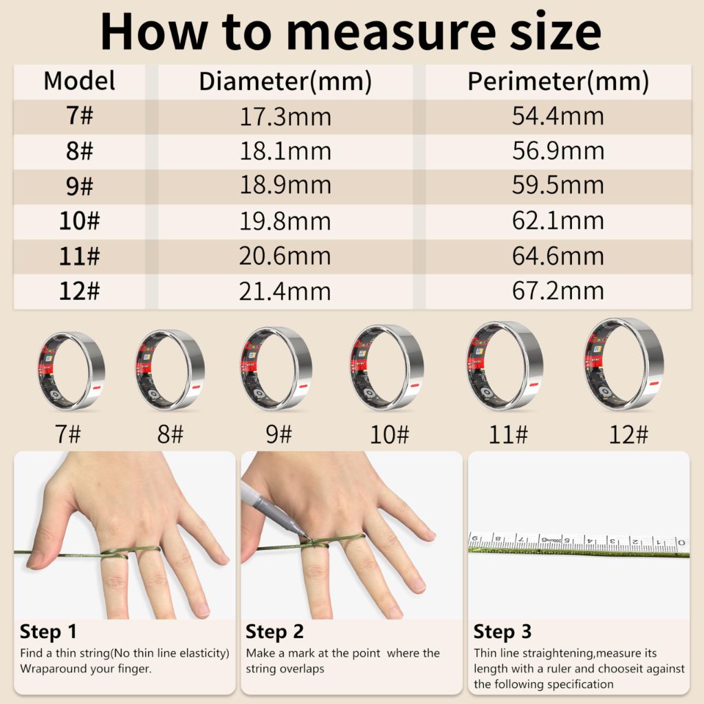 Smart Ring for Fitness & Health Tracking - (Silver, 11)