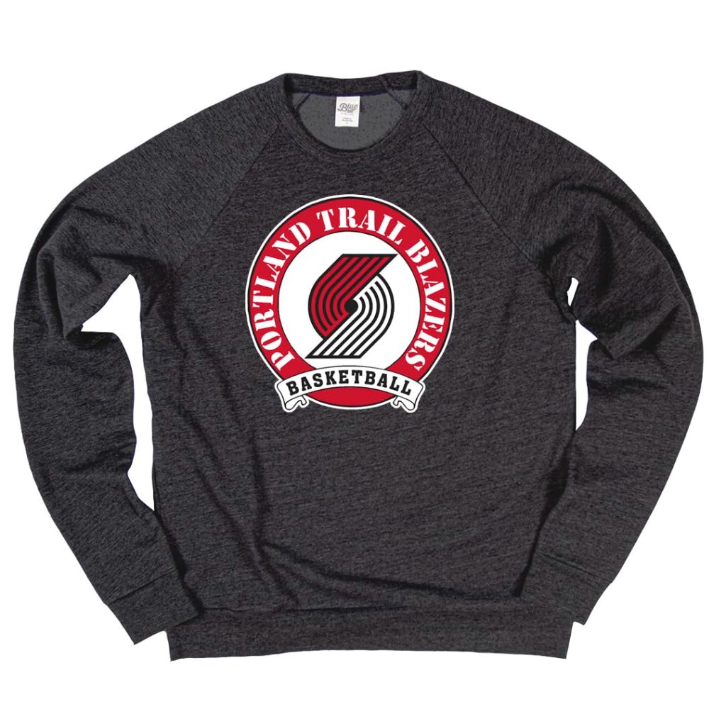 SZ 2XL, Blue 84- Portland Trail Blazers Tri-Blend Crewneck Sweatshirt | Black