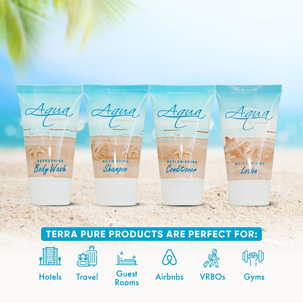 Aqua Organics Hotel Soaps & Toiletries Bulk Set, 1oz Shampoo & Conditioner, Body Wash, Lotion - 80pcs
