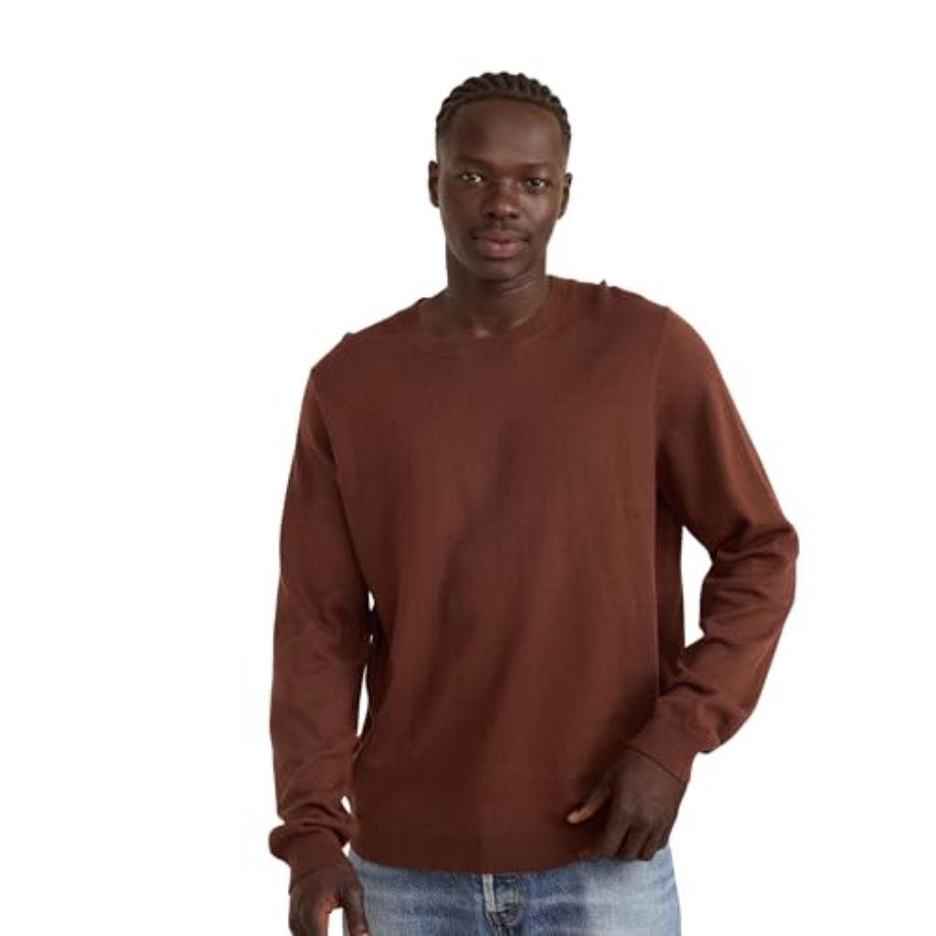Organic Basics Mens Soft Knit Crewneck Sweater, Rich Brown, X-Small