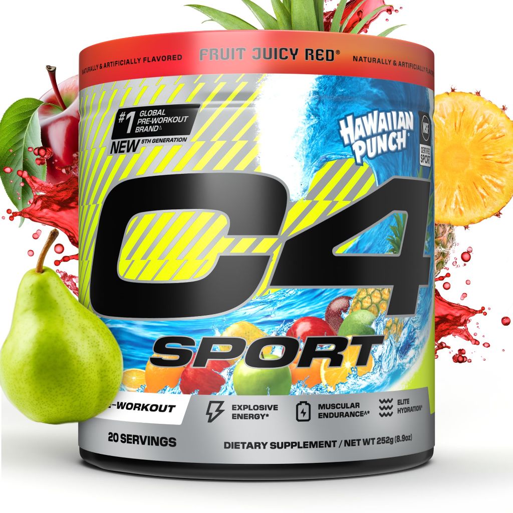 C4 Sport Pre Workout Powder - NSF Certified for Sport - Elite Hydration - Hawaiian Punch, 20 Servings