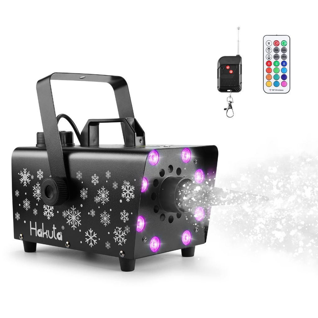 Hakuta Snow Machine, 800W Snow Machine with 8 LED RGB Lights, 13 LED Lighting Colors and 2 Remotes